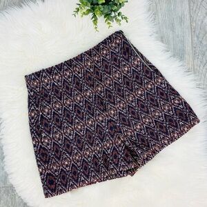 Zara Tweed Boho Preppy Diamond Print  High Waist Shorts